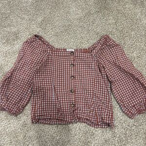 Madewell Red Gingham Off-Shoulder Blouse